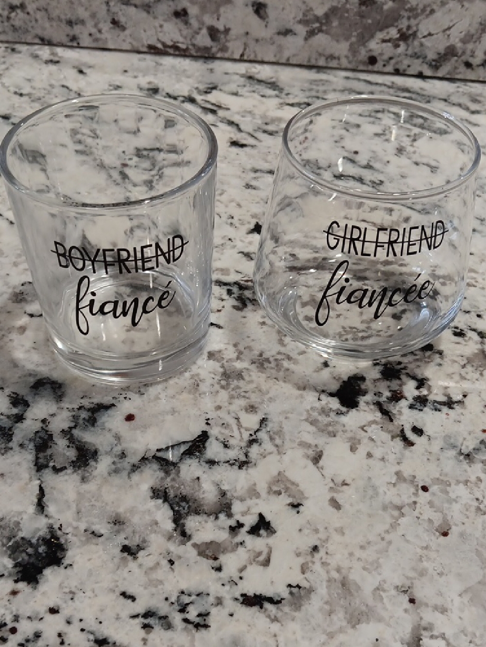 Engagement clear Stemless Glasses - Girlfriend & Boyfriend Fiancé Set of 2